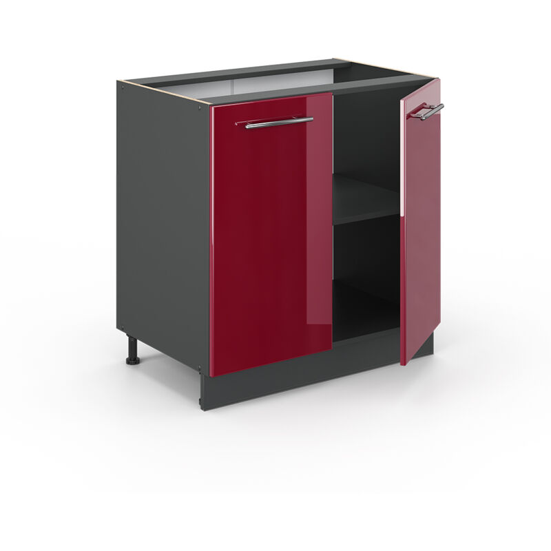 foto del prodotto mobile lavello cucina fame line, rosso bordeaux lucido, 80 cm con ripiano, senza piano di lavoro vicco