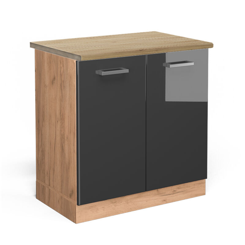 foto del prodotto mobile lavello cucina r line, antracite lucido, 80 cm , pl rovere, vicco