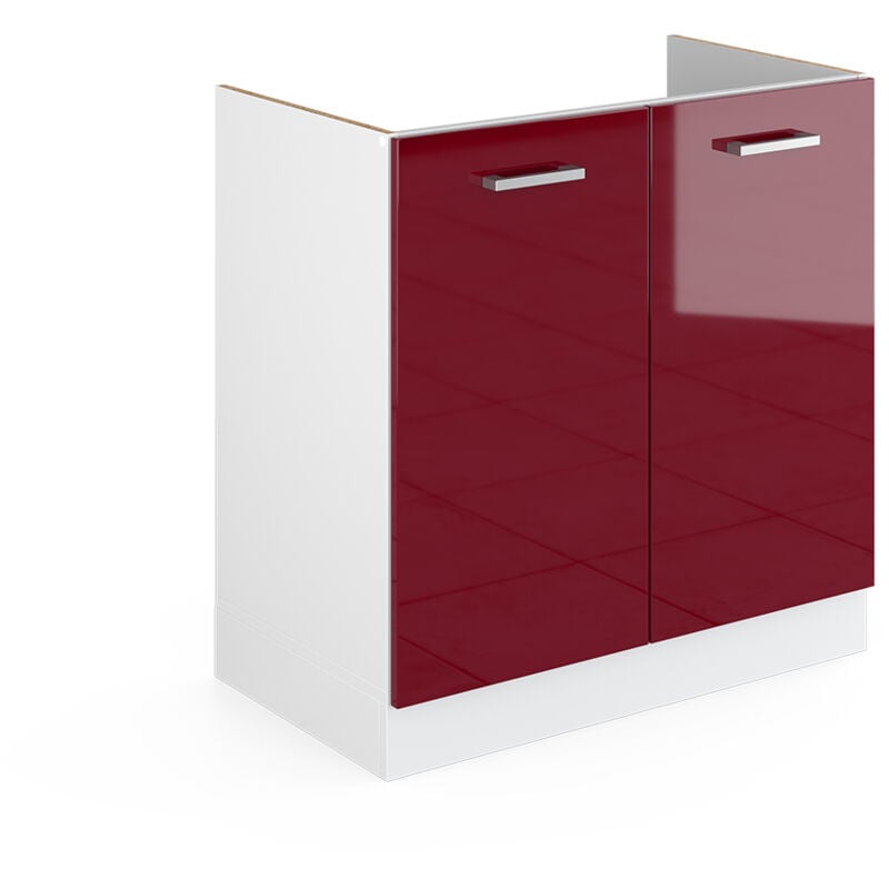 foto del prodotto mobile lavello cucina r line, rosso bordeaux lucido, 80 cm senza piano di lavoro vicco