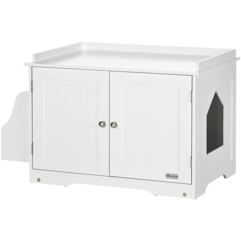 foto del prodotto mobile lettiera chiusa 2 ante con divisorio regolabile 86x48x52cm bianco pawhut