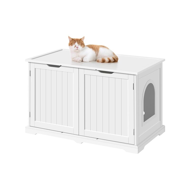 foto del prodotto mobile lettiera per gatti a 2 ante con spazio interno regolabile armadietto multiuso mobiletto casetta per animali bianco yaheetech