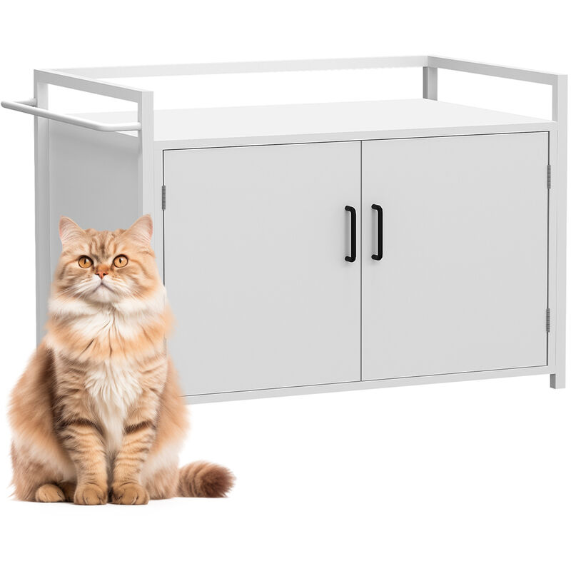 foto del prodotto mobile lettiera per gatti bianco con ingresso laterale e chiusura magnetica