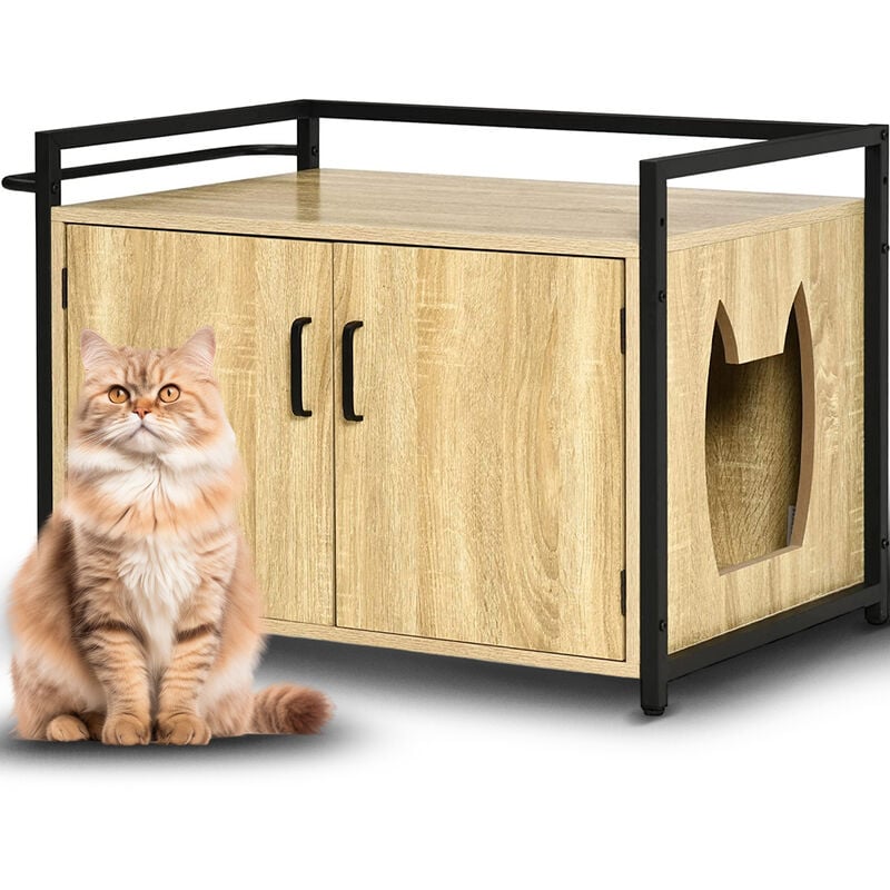 foto del prodotto mobile lettiera per gatti ingresso laterale e porte in legno chiusura magnetica