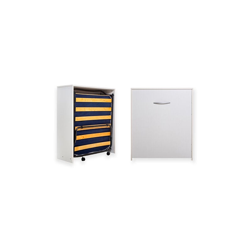 foto del prodotto mobile letto a scomparsa singolo 80x190 con rete e materasso, rete letto pieghevole estraibile con doghe in legno, materasso incluso 100 made in
