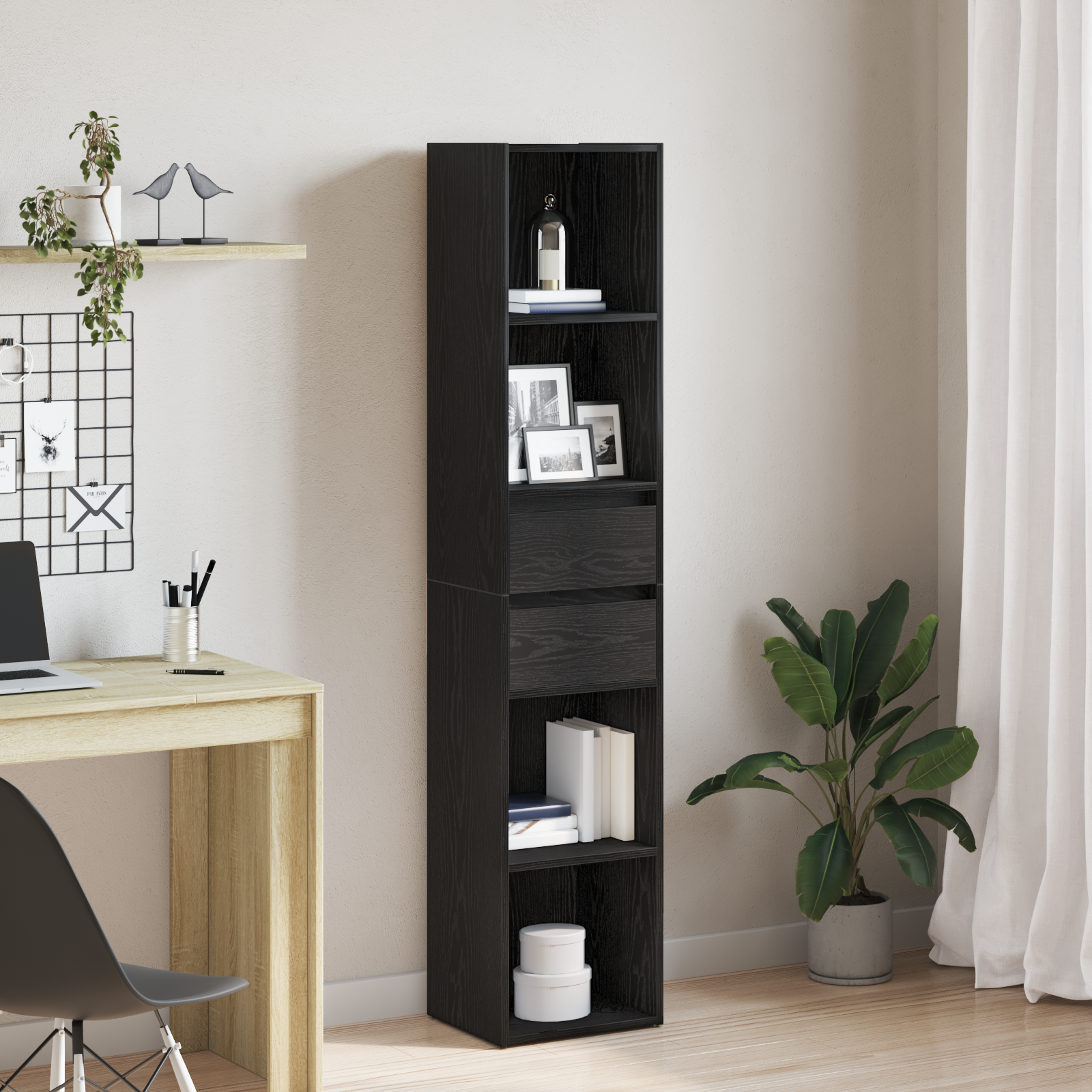 foto del prodotto mobile libreria modulare nero rovere 36x30x171 cm legno ingenerizzato