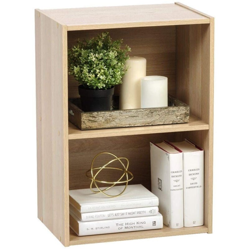 foto del prodotto mobile, libreria, scaffale angolare da parete in legno, 2 livelli, marrone chiaro, polivalente, modulare, aperto, per soggiorno, ufficio, camera,