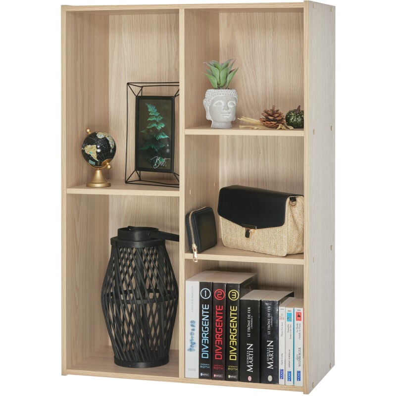 foto del prodotto mobile, libreria, scaffale angolare da parete in legno, 5 livelli, marrone chiaro, polivalente, modulare, aperto, per soggiorno, ufficio, camera,