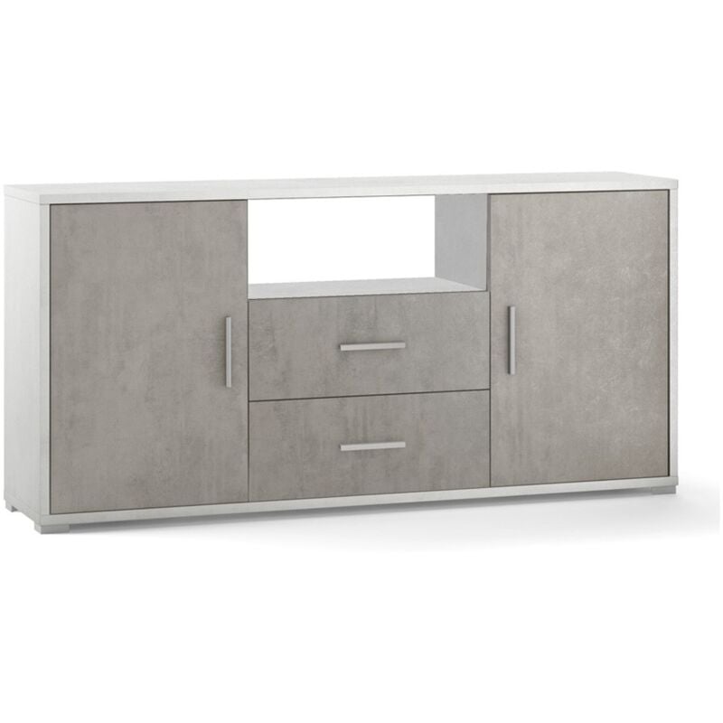 foto del prodotto mobile madia 2 ante 2 cassetti bianco e cemento contenitore buffet credenza
