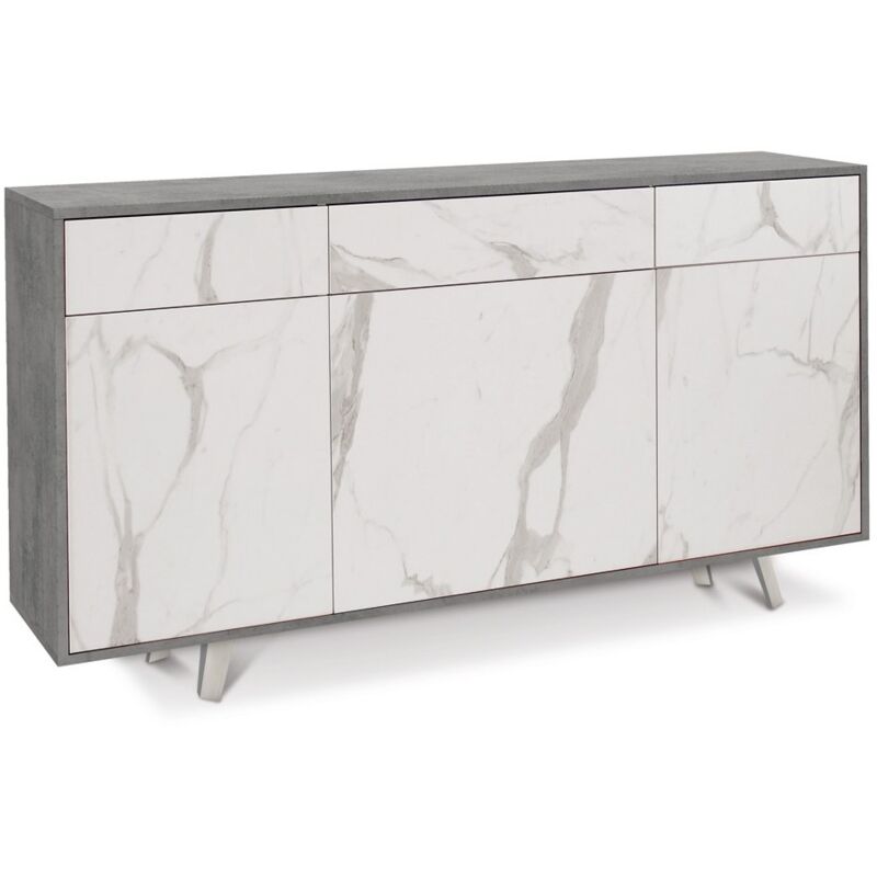 foto del prodotto mobile madia 3 ante 3 cassetti grigio effetto marmo da soggiorno credenza