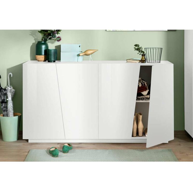 foto del prodotto mobile madia moderna 160 credenza con 4 ante per soggiorno bianco lucido
