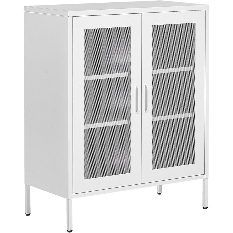 foto del prodotto mobile metallo bianco con 2 ante trasparenti 2 ripiani 80 x 40 x 102 cm wakatipu