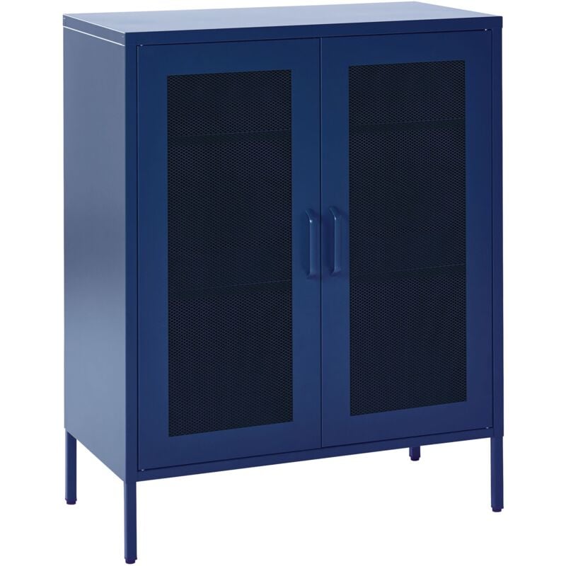 foto del prodotto mobile metallo blu con 2 ante trasparenti 2 ripiani 80 x 40 x 102 cm wakatipu