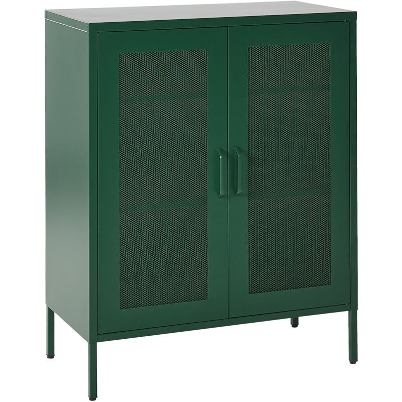 foto del prodotto mobile metallo verde con 2 ante trasparenti 2 ripiani 80 x 40 x 102 cm wakatipu