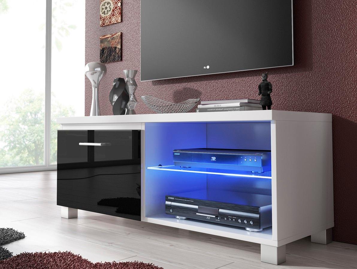 foto del prodotto mobile mobile tv con led 100x40x42cm per soggiorno colore bianco mate e nero laccato rf442