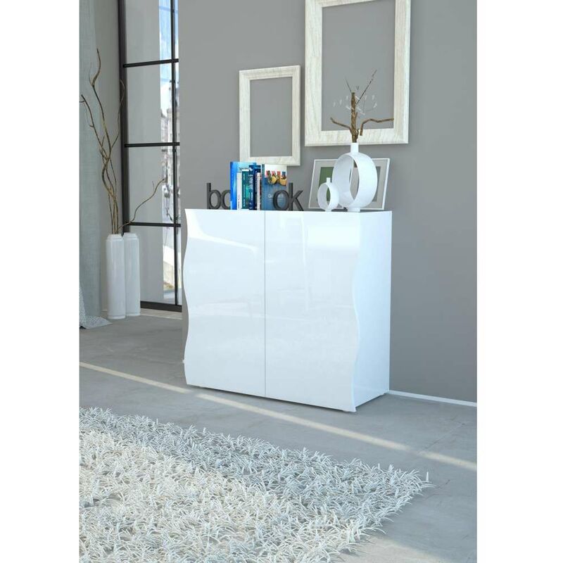 foto del prodotto mobile moderno multiuso onda 2 ante bianco lucido 81x90x40 cm web furniture