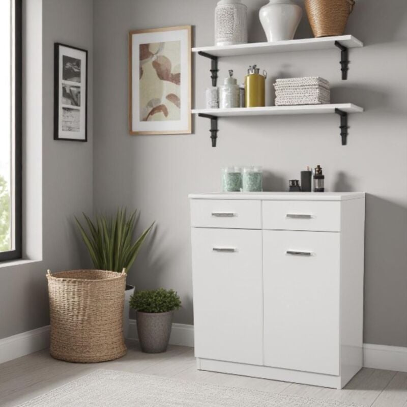 foto del prodotto mobile multiuso 69x34 con 2 ante e 2 cassetti classic bianco lucido