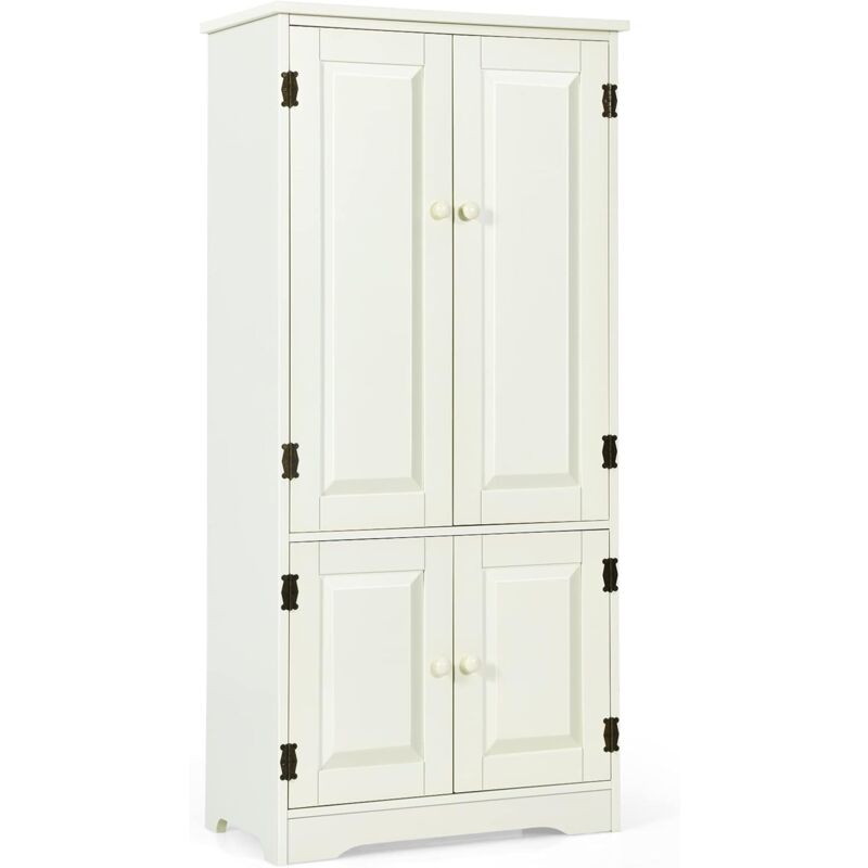 foto del prodotto mobile multiuso, armadio da soggiorno, credenza da cucina in legno, con 4 ripiani, 59 x 32 x 123cm, bianco e nero bianco costway