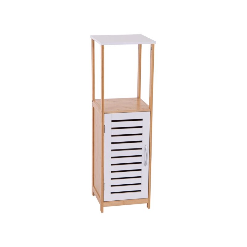 foto del prodotto mobile multiuso con anta bianco e legno in bamboo, 30x30x96 cm