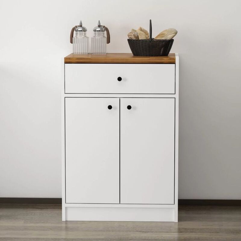 foto del prodotto mobile multiuso con ante e cassetto colore bianco con top rovere scuro 64x45x90h cm lila