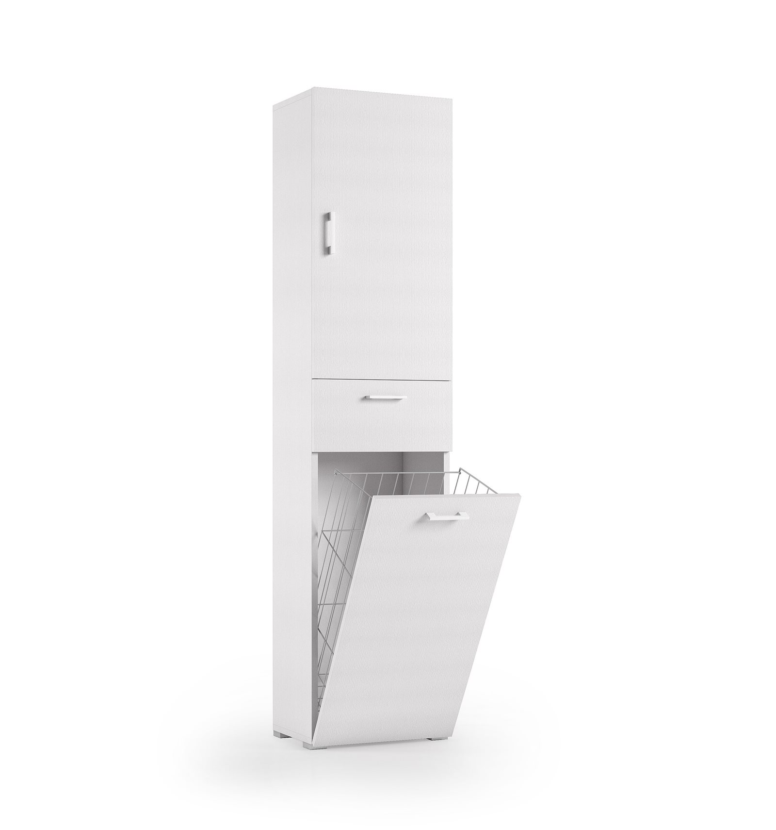 foto del prodotto mobile multiuso con cestello porta biancheria bianco