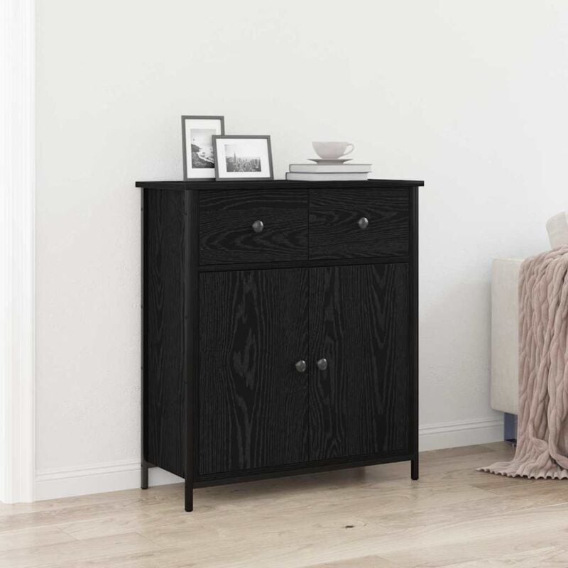 foto del prodotto mobile nero rovere 70x30x80 cm legno ingegnerizzato e acciaio vidaxl