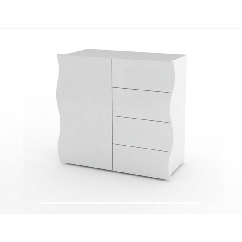 foto del prodotto mobile onda bianco lucido 1 anta 4 cassetti design moderno 81h x 90l x 90p cm web furniture