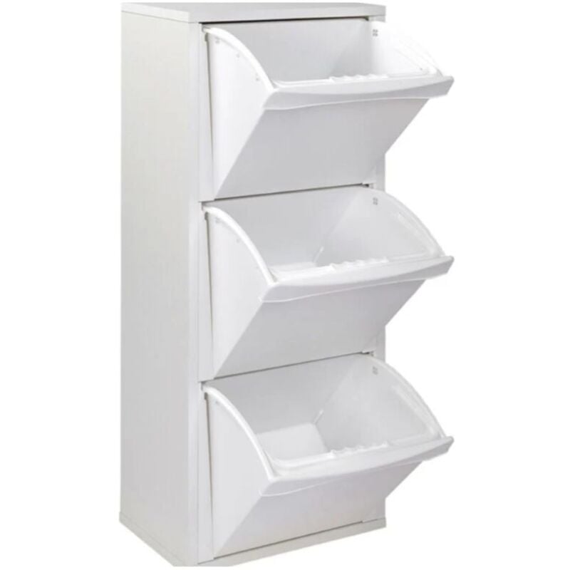 foto del prodotto mobile pattumiera con 3 secchi estraibili colore bianco 40x25x102h cm elide