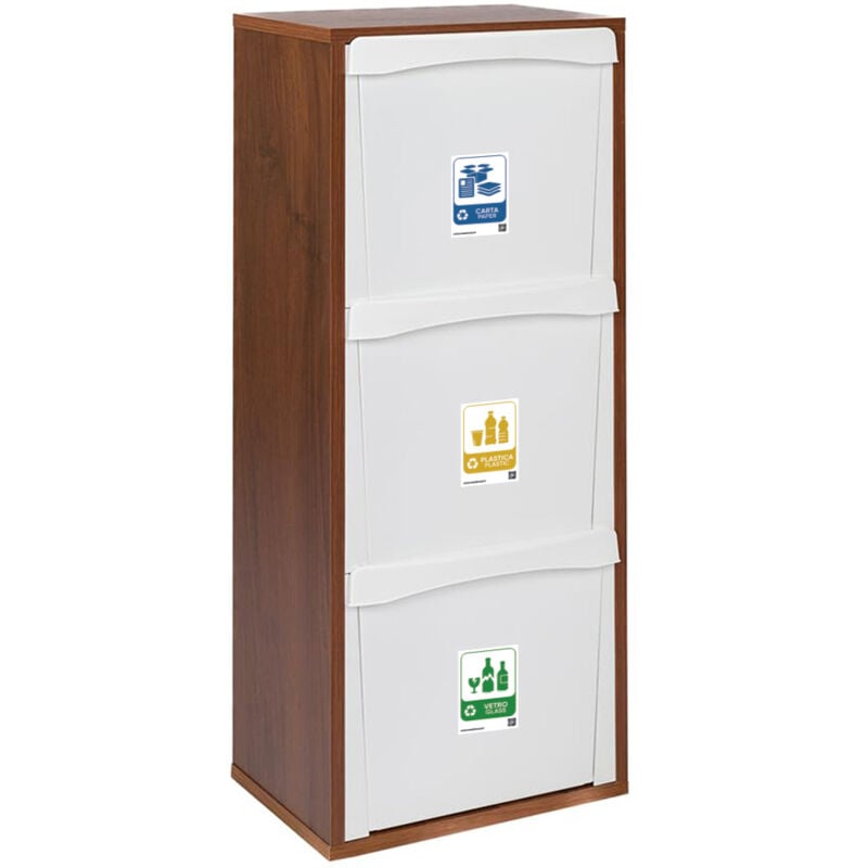 foto del prodotto mobile pattumiera da cucina 3 scomparti a scomparsa per raccolta differenziata contenitori cestino rifiuti interno slim salvaspazio colorigenerali 