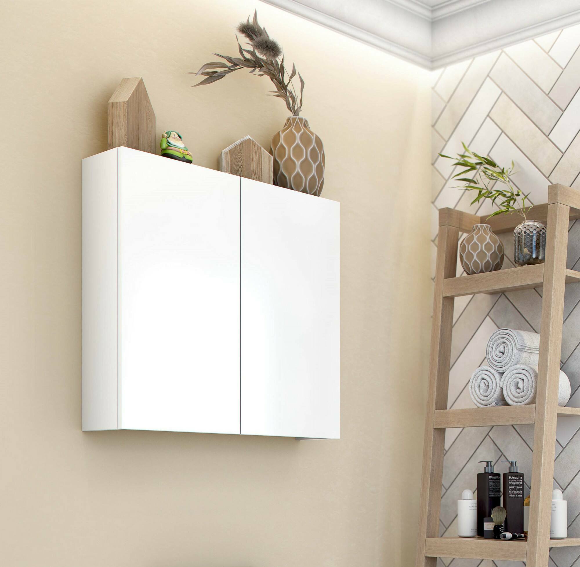 foto del prodotto mobile pensile apollosa, armadietto sospeso, mobiletto a muro, armadio ausiliario multifunzione, 60x16 h60 cm, bianco lucido