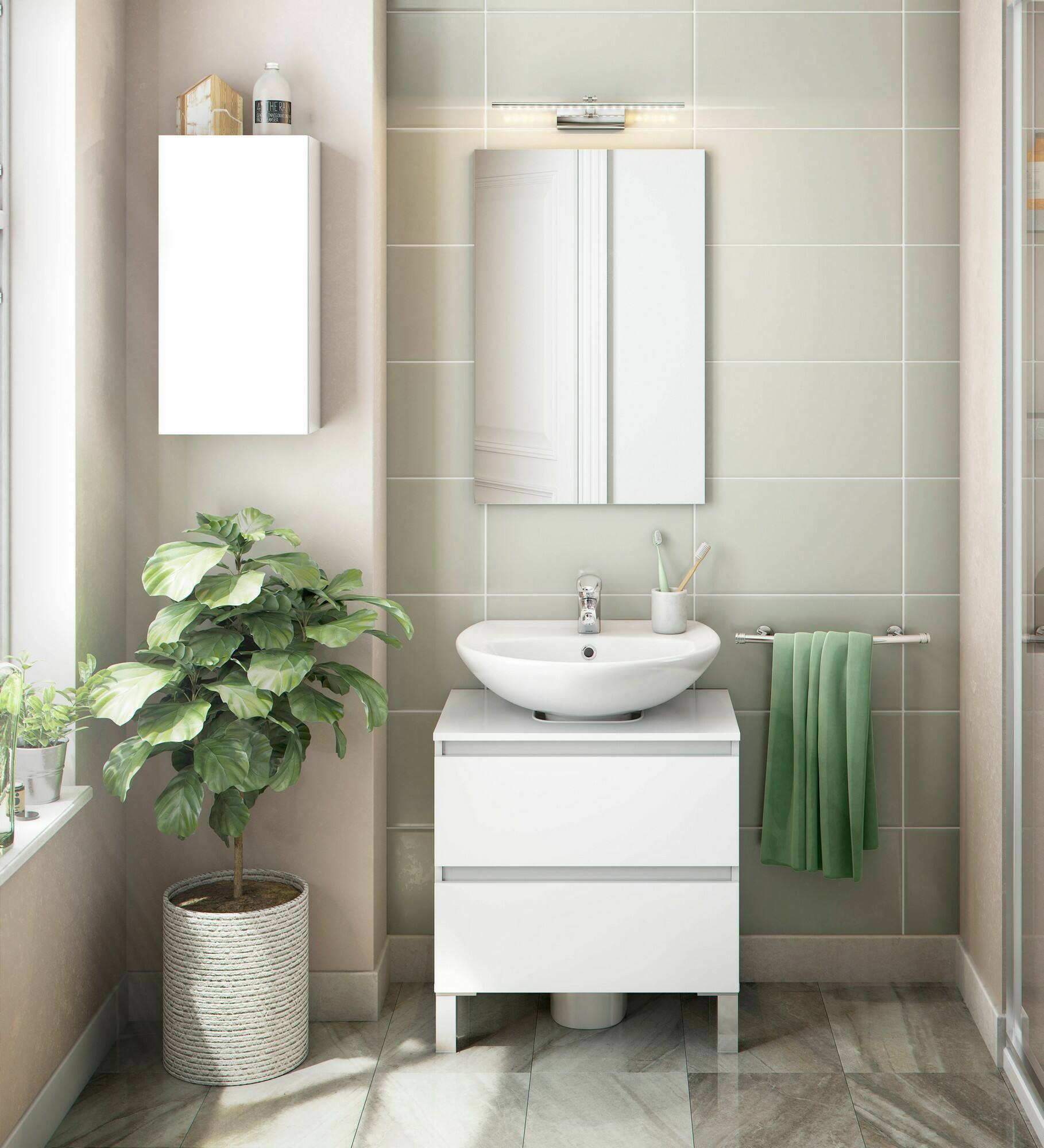 foto del prodotto mobile pensile berlino, armadietto sospeso, mobiletto a muro, armadio ausiliario multifunzione, 30x16 h60 cm, bianco lucido