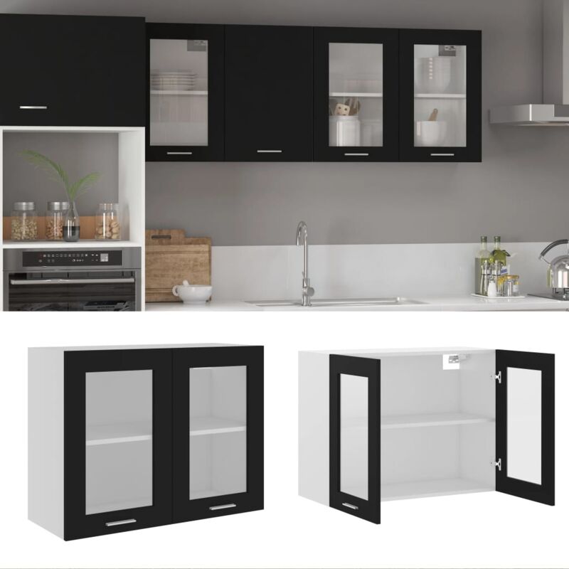 foto del prodotto mobile pensile con vetro lyon nero 80x31x60 cm vidaxl