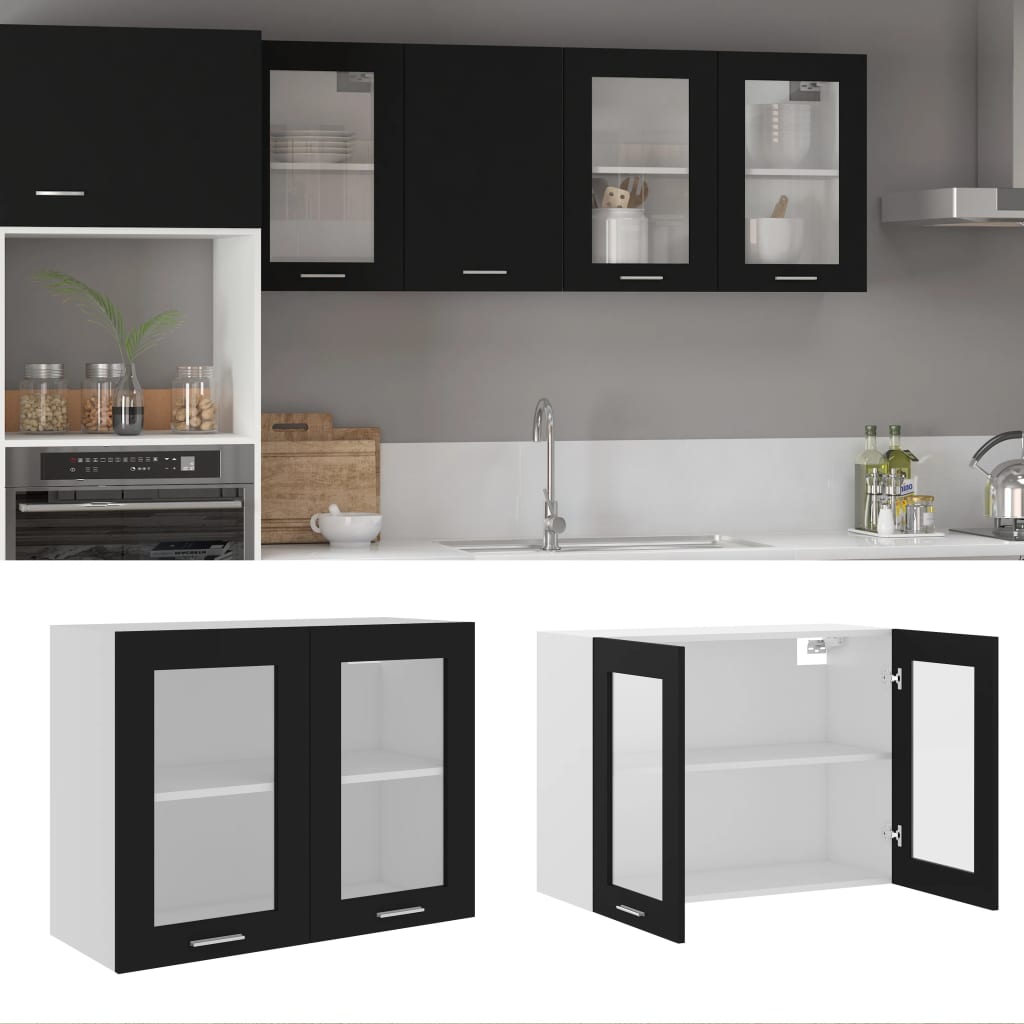 foto del prodotto mobile pensile con vetro nero 80x31x60 cm legno multistratocod mxl 73021