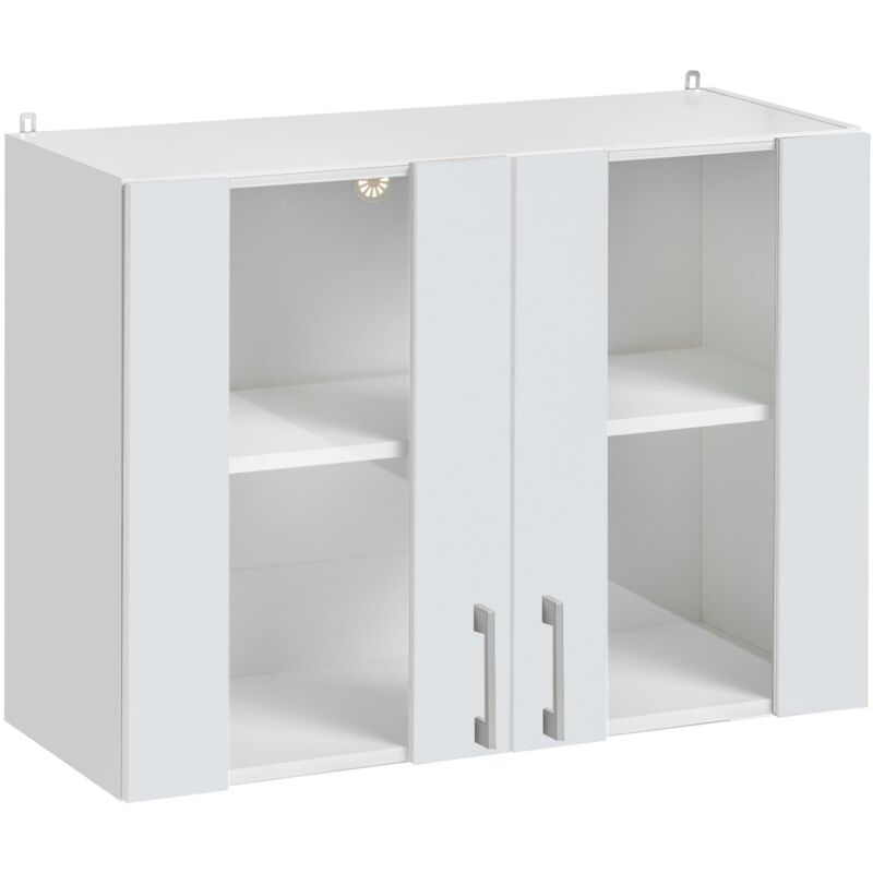 foto del prodotto mobile pensile da cucina eco bianco brillante a 2 ante vetrate l 80 cm