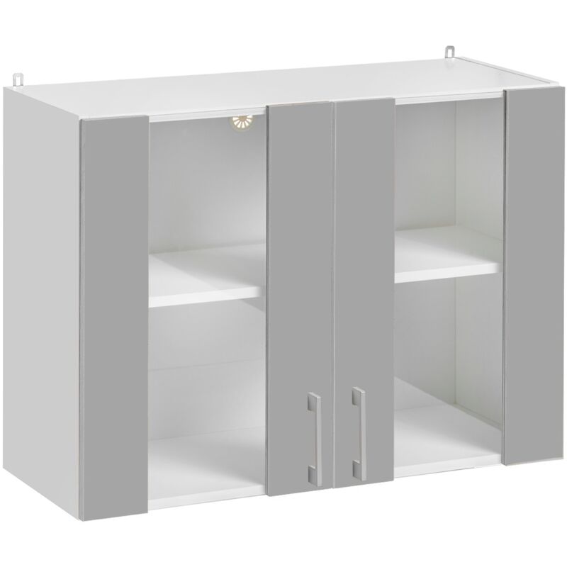 foto del prodotto mobile pensile da cucina eco grigio brillante a 2 ante vetrate l 80 cm
