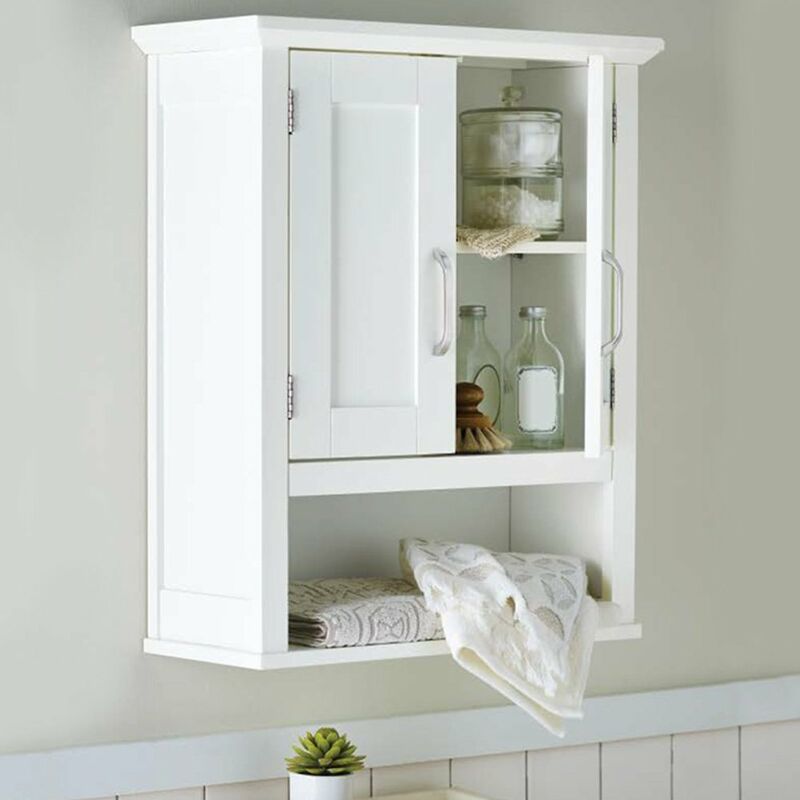 foto del prodotto mobile pensile da parete bagno mobiletto armadietto legno mdf bianco 2 ante