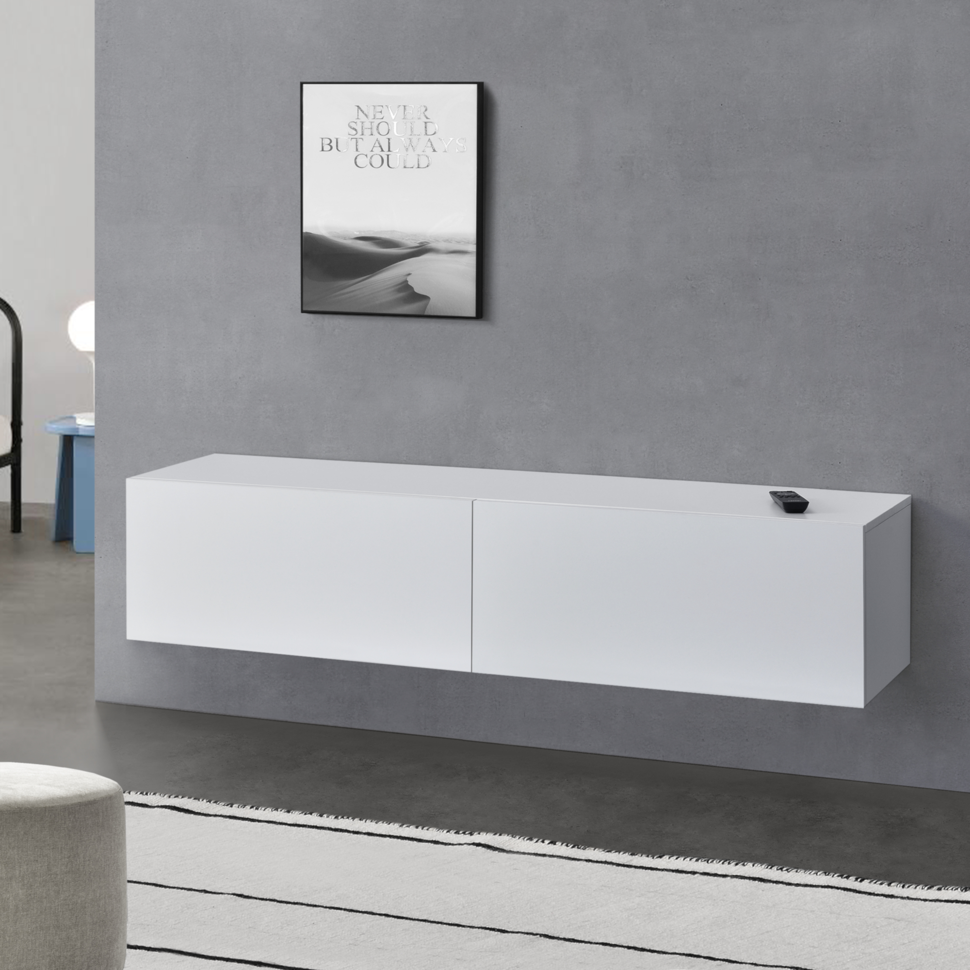 foto del prodotto mobile pensile porta tv evaton da parete 140 x 33 x 30 cm bianco opaco en.casa 