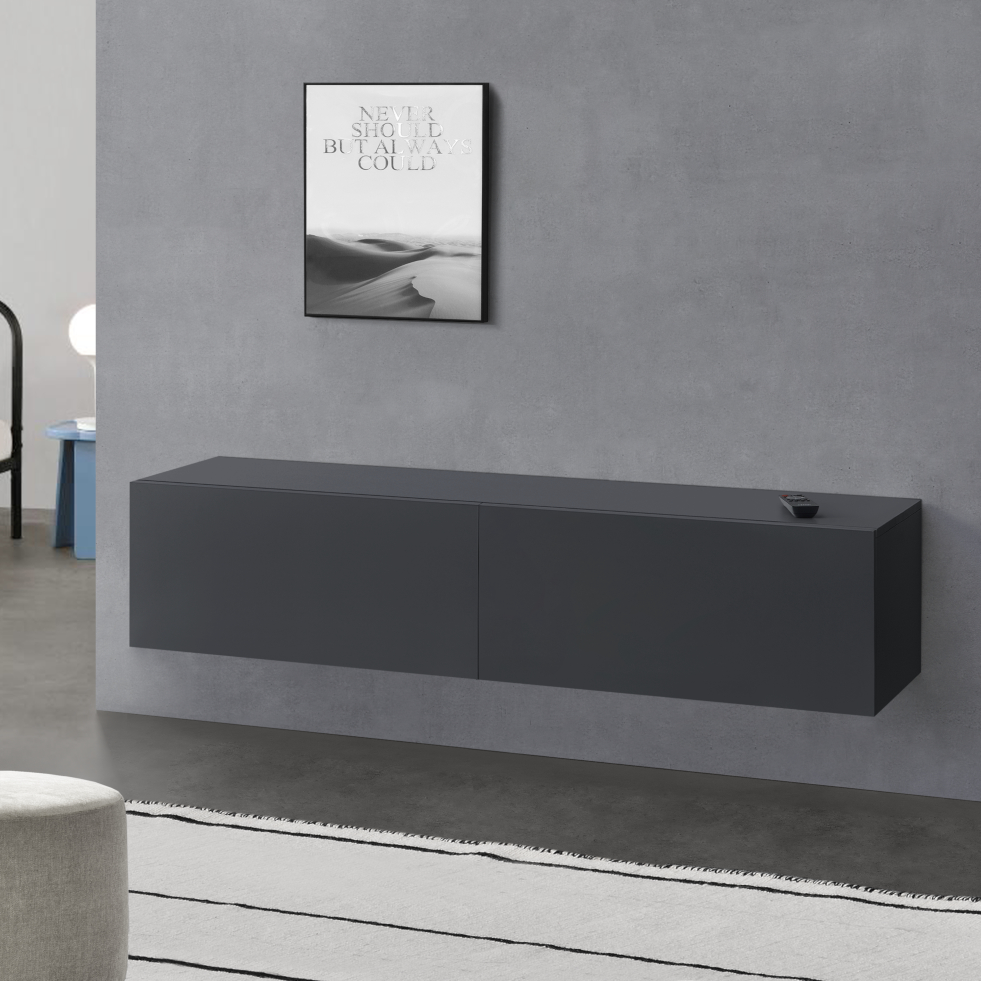 foto del prodotto mobile pensile porta tv evaton da parete 140 x 33 x 30 cm grigio scuro opaco en.casa 