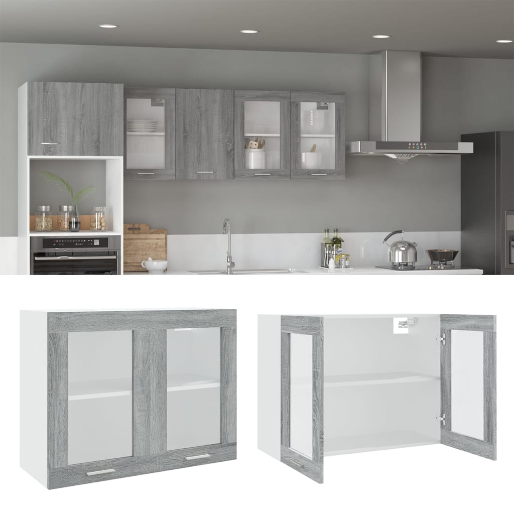 foto del prodotto mobile pensile vetro grigio sonoma 80x31x60cm legno multistrato cod mxl 67889