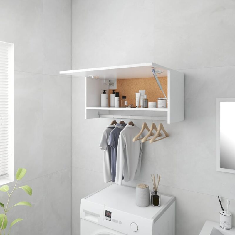 foto del prodotto mobile per bagno o lavanderia con anta e bastone appendiabiti vari colori colore bianco