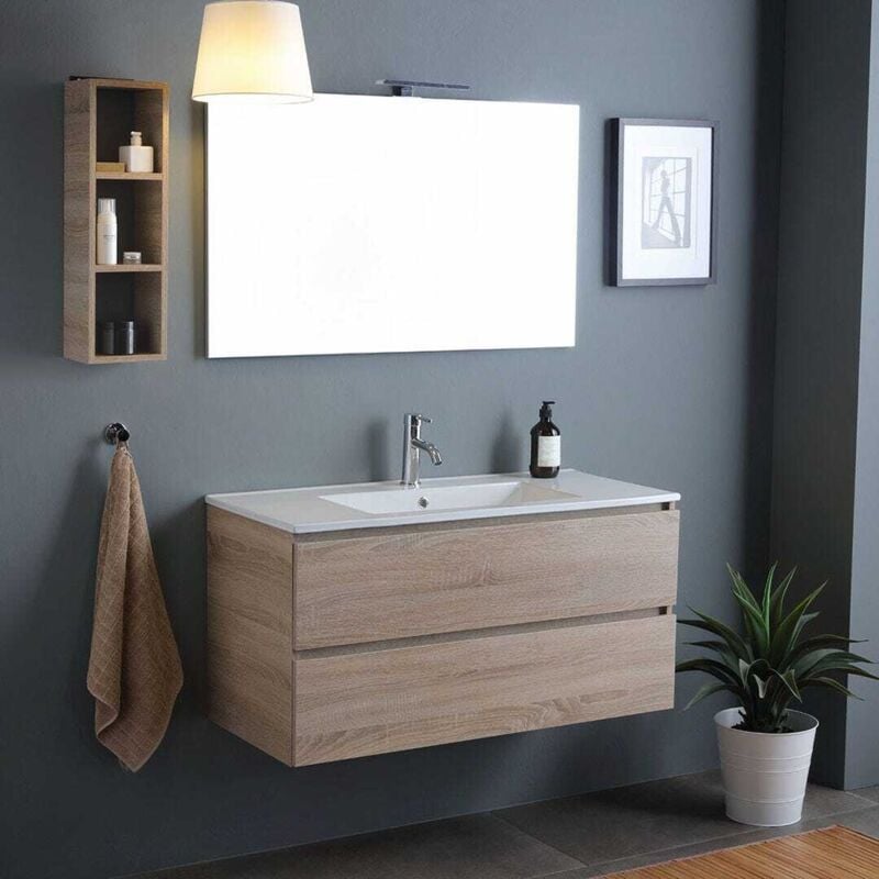 foto del prodotto mobile per bagno sospeso 100cm 2 cassetti sottolavabo rovere berlin