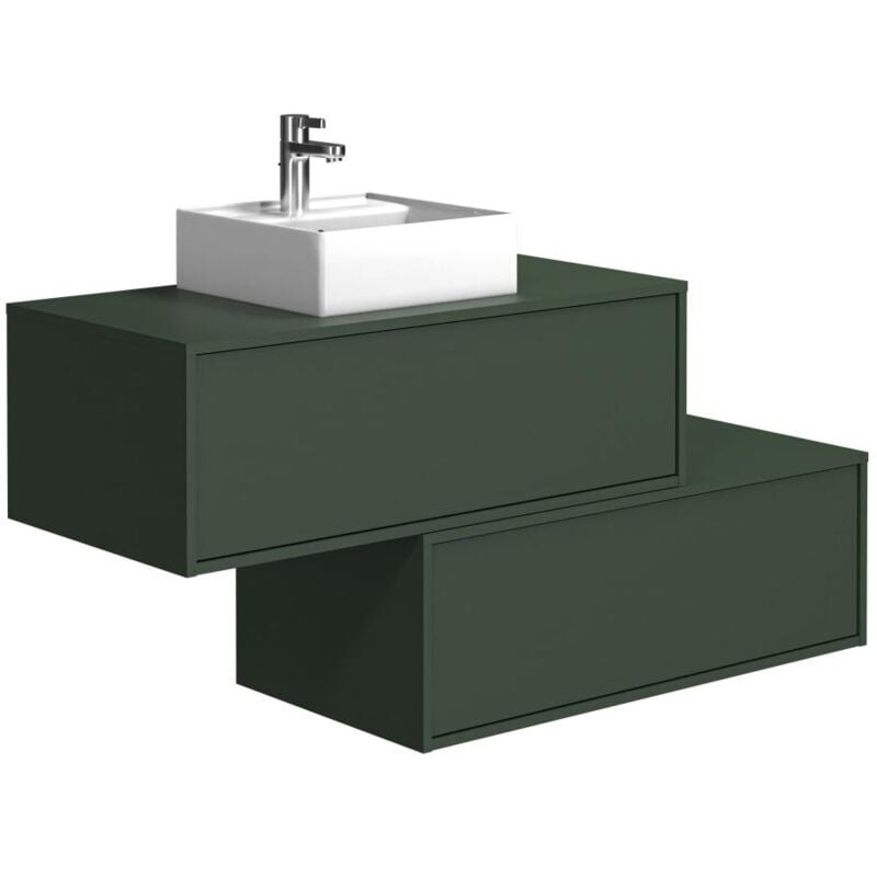 foto del prodotto mobile per bagno sospeso con lavabo singolo e due cassetti 94 cm verde opaco - teana ii