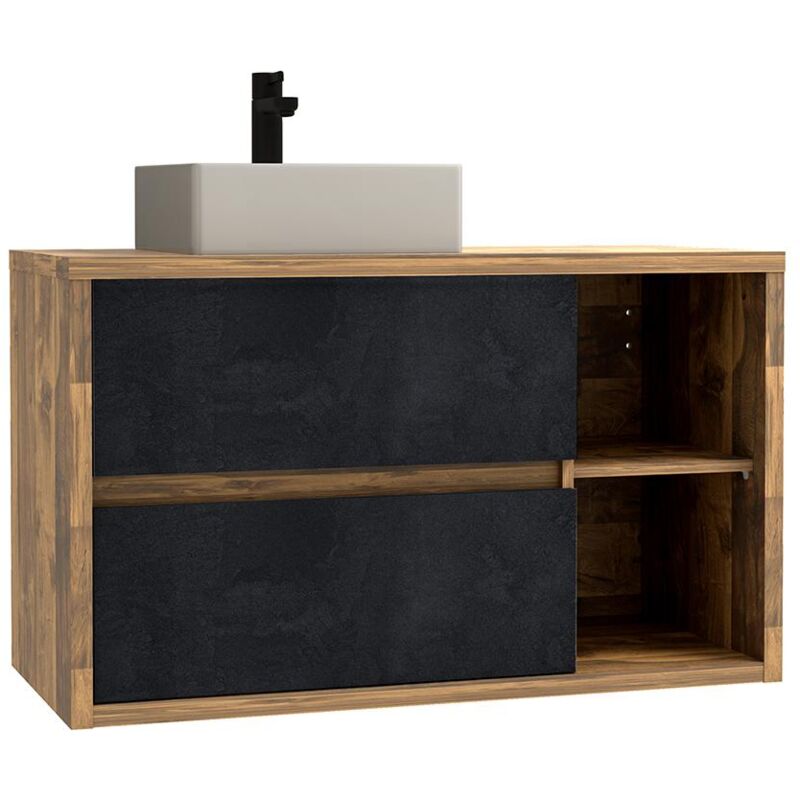 foto del prodotto mobile per bagno sospeso lavabo quadrato 100 cm colore naturale e antracite tikitiki