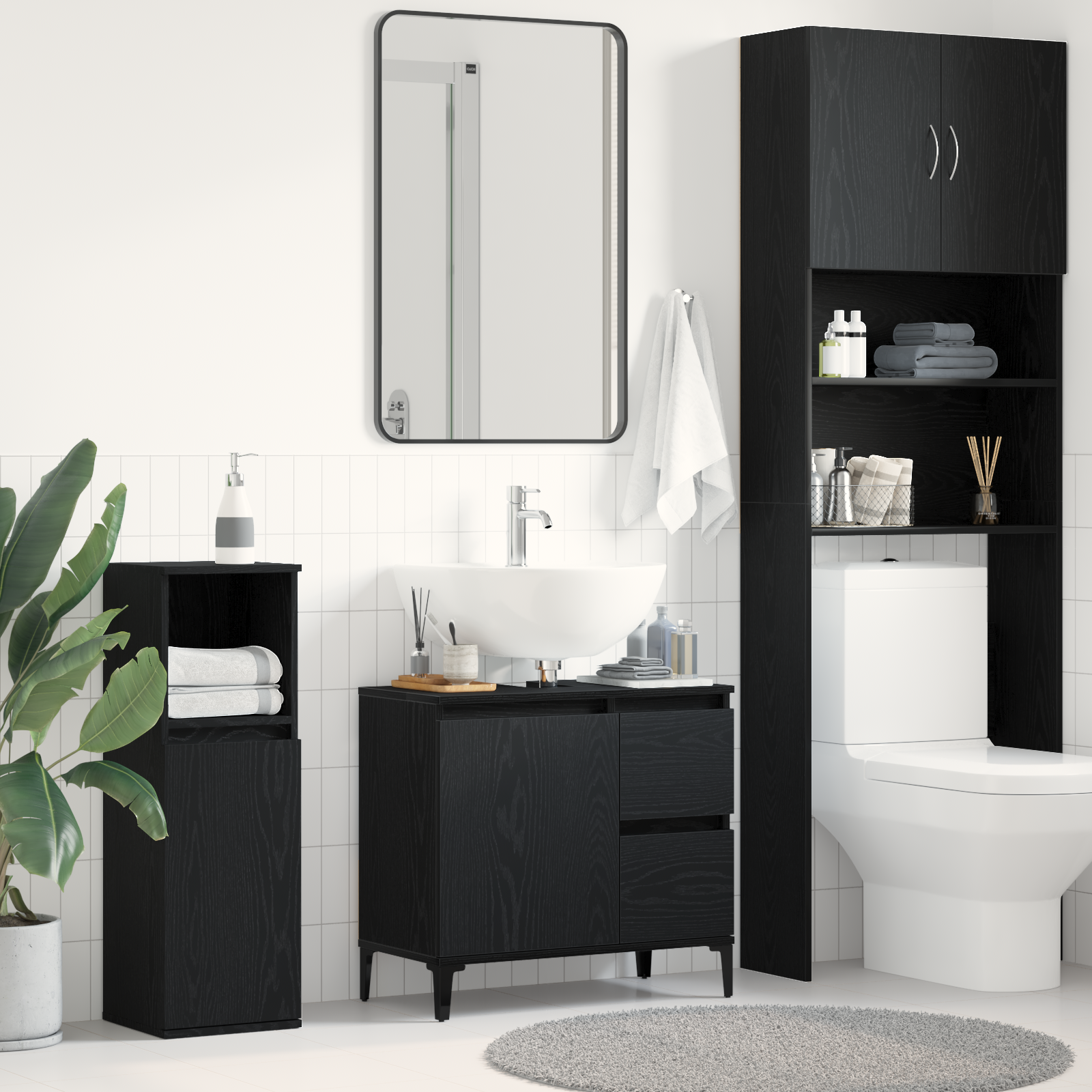foto del prodotto mobile per lavabo nero rovere 65x33x60 cm in legno compresso