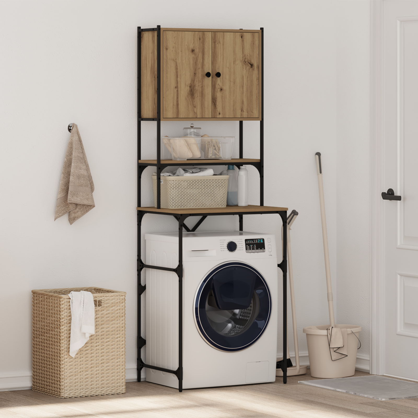 foto del prodotto mobile per lavatrice rovere artigianale 68x48,5x194 cm