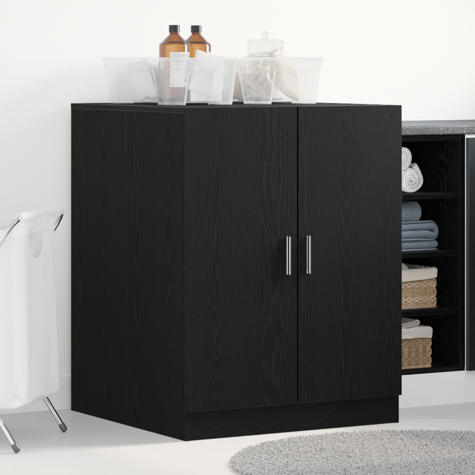 foto del prodotto mobile per lavatrice rovere nero 70,5x71,5x91,5 cm in legno ingegnerizzato