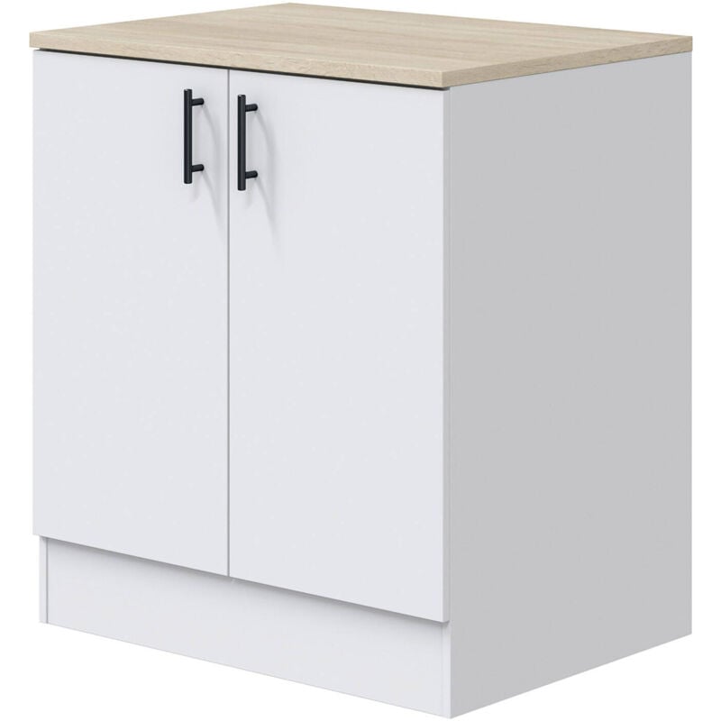 foto del prodotto mobile per lavello 2 ante nolia, base sottolavello, mobile lavello con ante, struttura base per lavello, 80x60 h90 cm, bianco e rovere dmora
