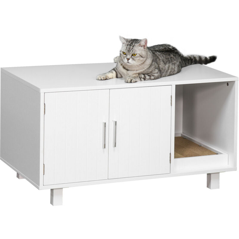 foto del prodotto mobile per lettiera gatti in legno con 2 ante e apertura,bianco pawhut