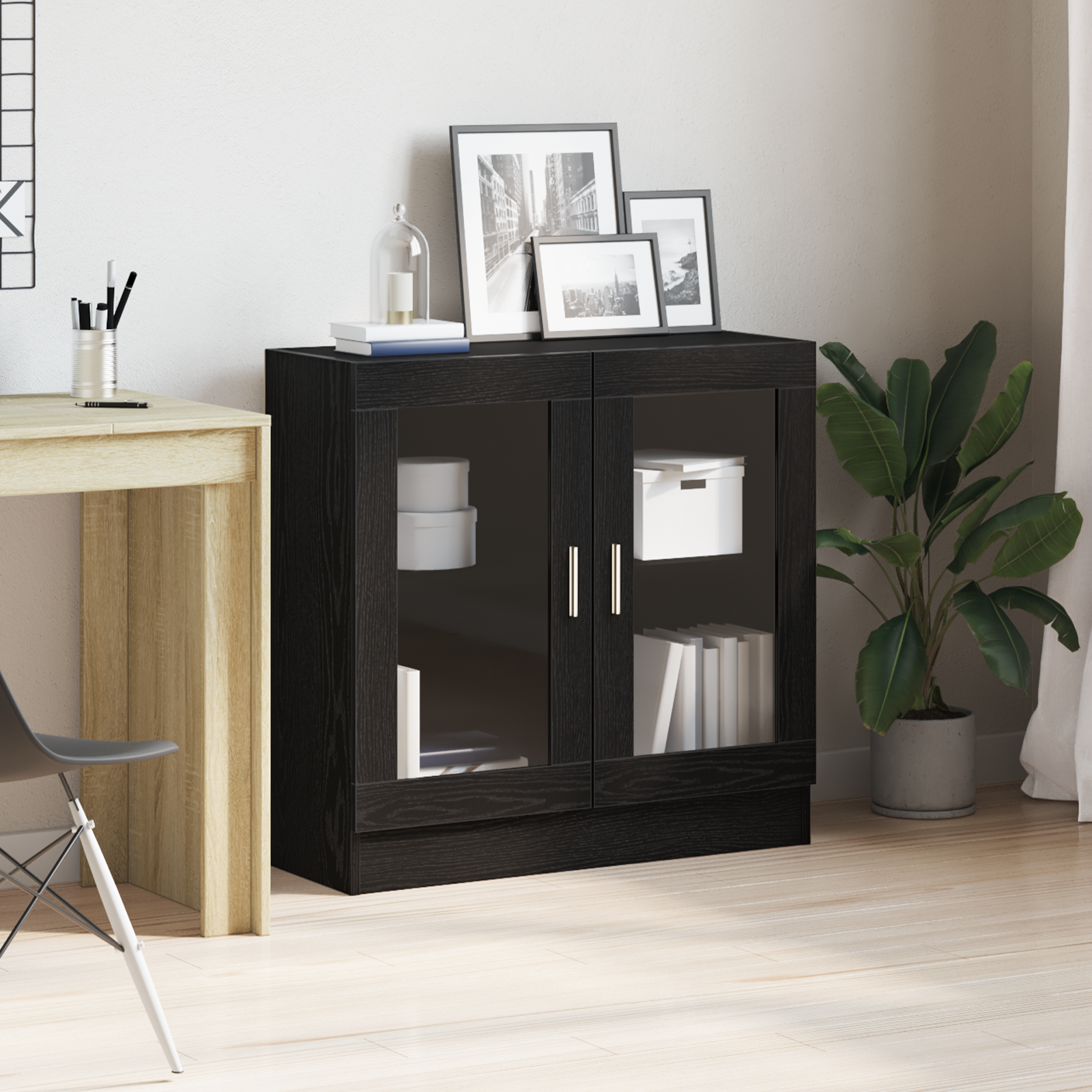 foto del prodotto mobile per libri nero rovere 82,5x30,5x80 cm in legno ingegnerizzato