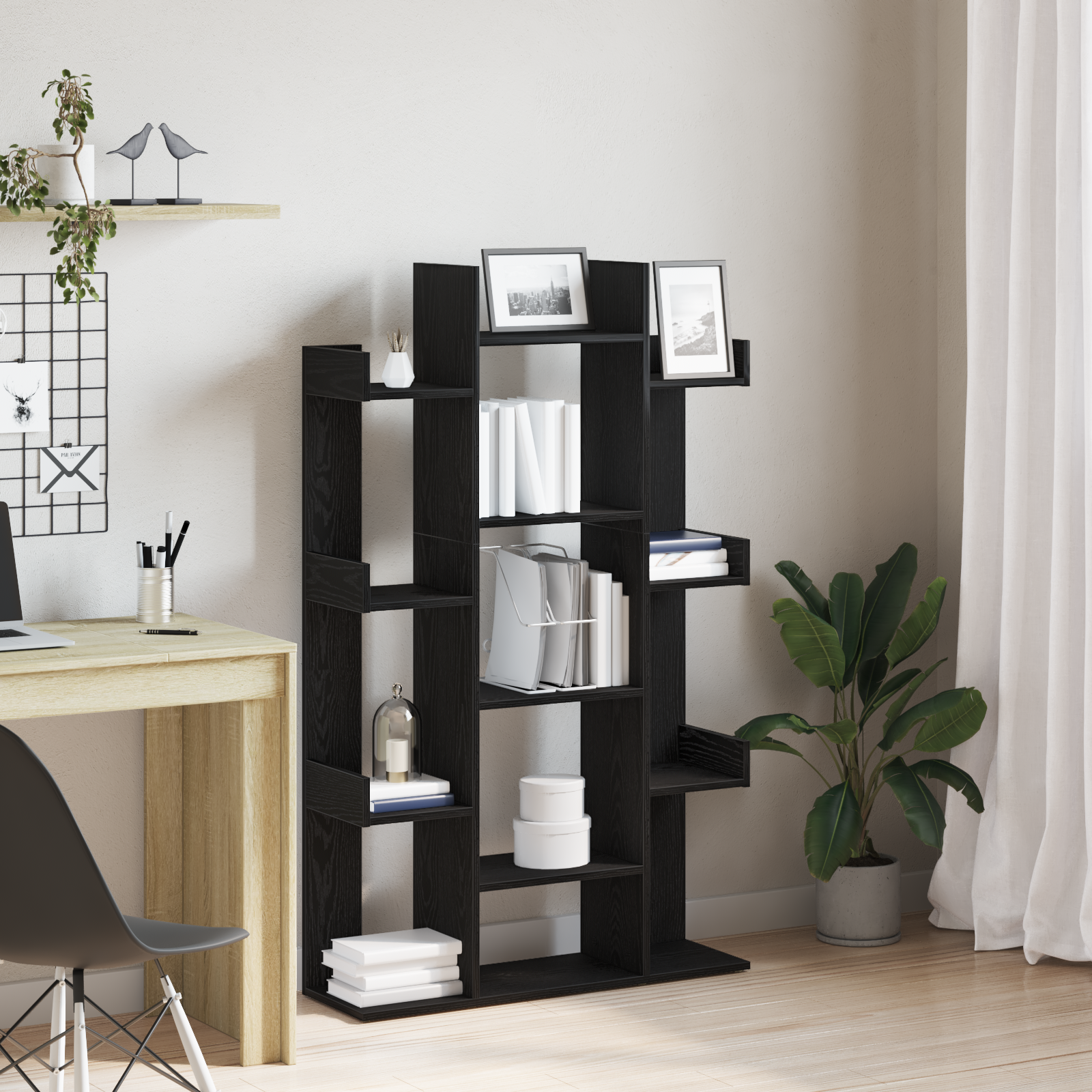 foto del prodotto mobile per libri nero rovere 86x25,5x140 cm in legno ingegnerizzato
