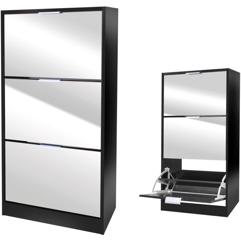 foto del prodotto mobile per scarpe stile design colore nero con facciata a specchio 60x24x116 cm collezione reflexio